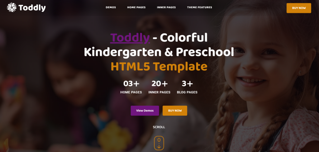 Comparação de temas para lojas de roupas infantis: WordPress e Shopify - Toddly – Modelo HTML para escolas e jardins de infância