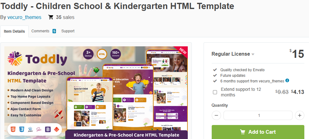 Comparação de temas para lojas de roupas infantis: WordPress e Shopify - Toddly – Modelo HTML para escolas e jardins de infância