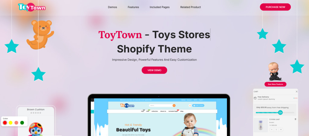 Comparação de temas para lojas de roupas infantis: WordPress e Shopify - Toytown – Tema Shopify para roupas e brinquedos infantis