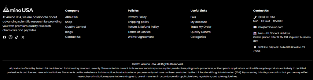 Building a Scalable WordPress Website for a Science-Driven Brand: The AminoUSA Project-Supporting Content and Brand Pages-Footer and Utility Pages