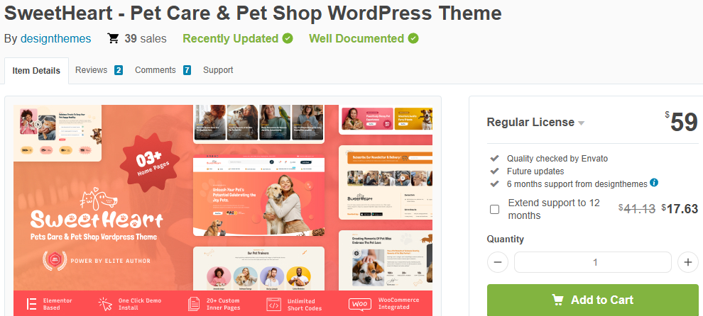 SweetHeart – Pet Care & Pet Shop WordPress Theme