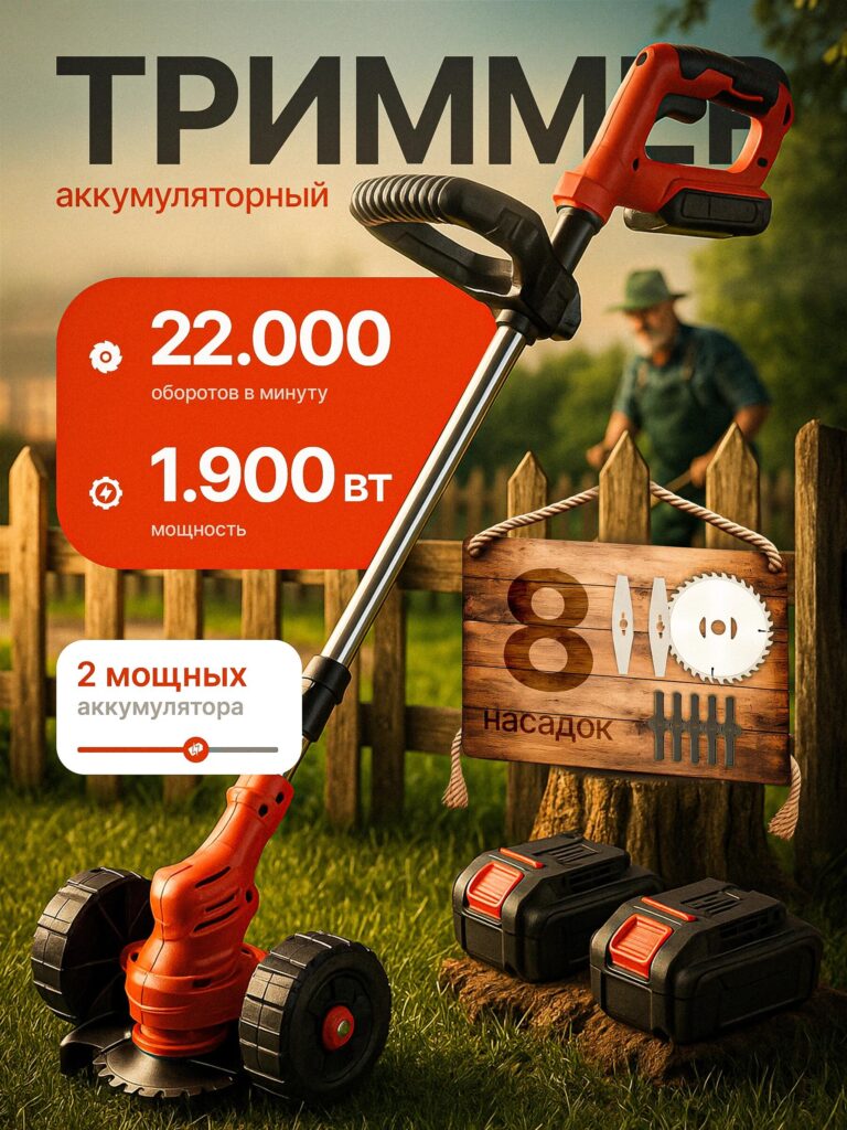 Main Image Design for Ozon Lawn Mower Products-Garden Scenario Lawn Mower — Real-World Application