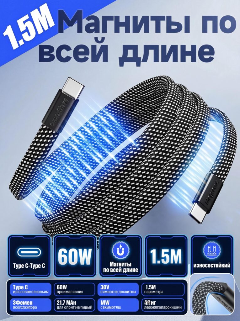 Main Image Design for Ozon Product Listings-Magnetic USB-C Cable — Visualizing an Invisible Feature