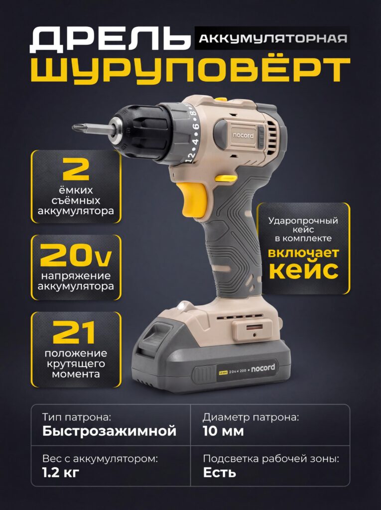 Main Image Design for Ozon Product Listings-Cordless Drill — Power, Stability, and Professional Confidence