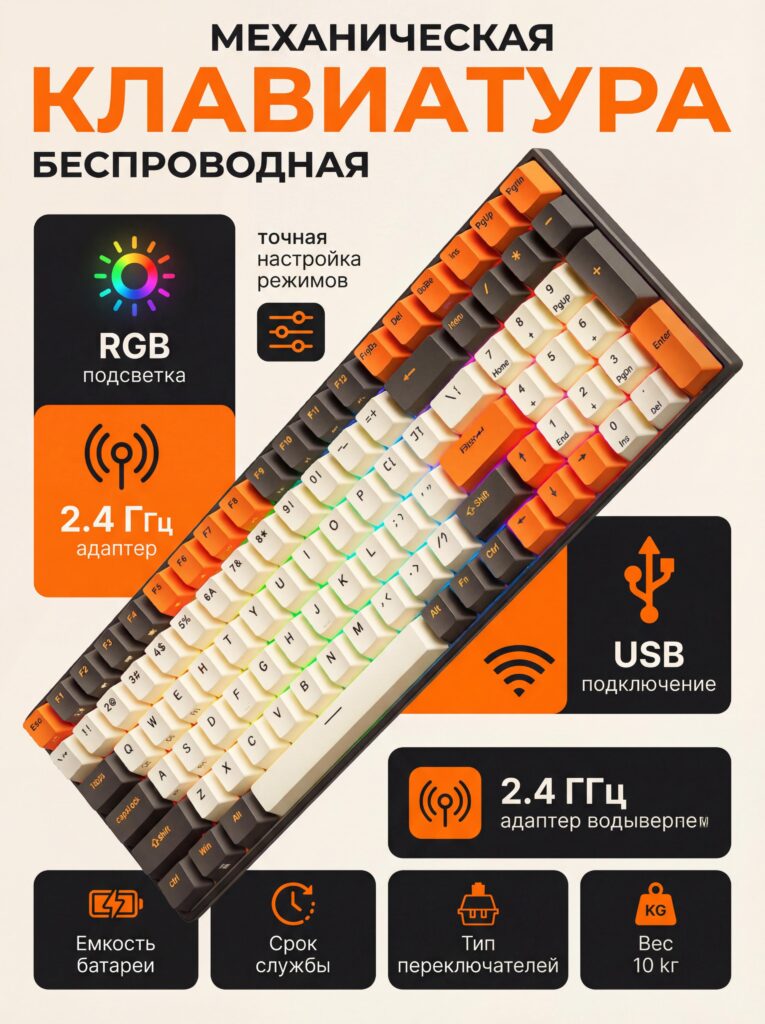 Main Image Design for Ozon Product Listings-Wireless Mechanical Keyboard — Balancing Aesthetics and Precision