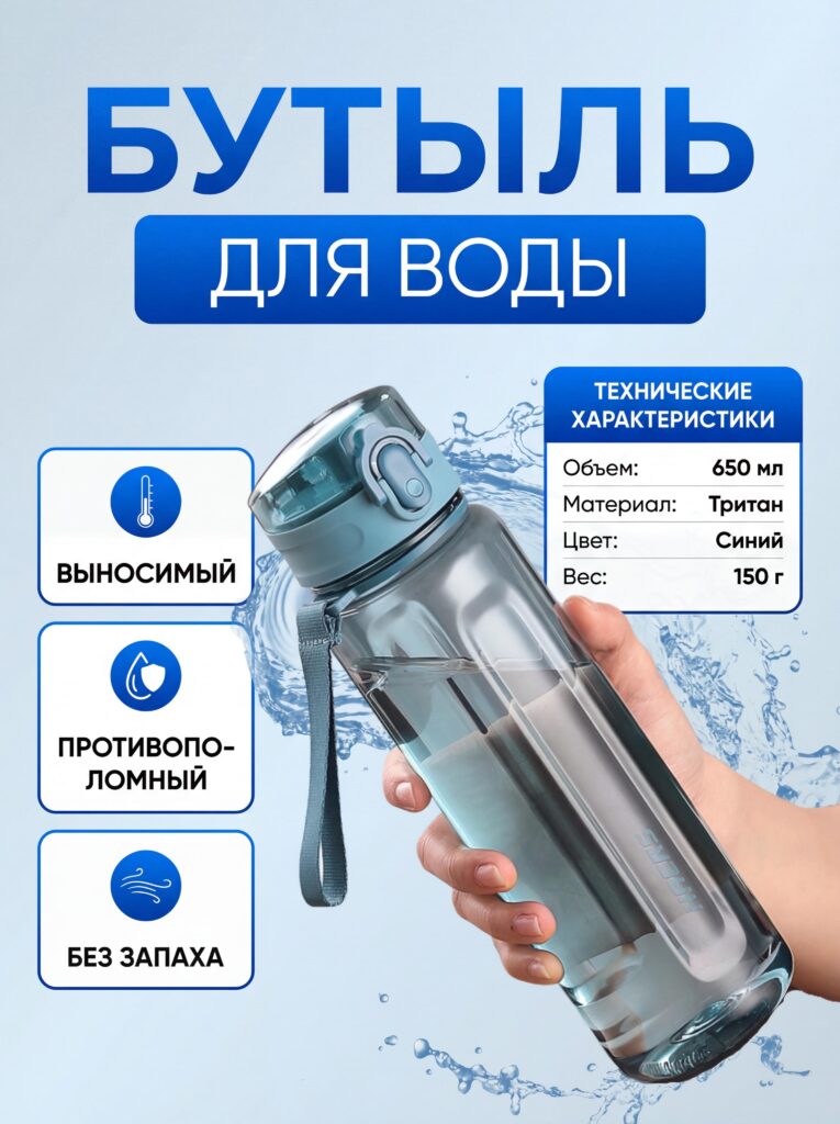 Main Image Design for Ozon Product Listings-Tritan Water Bottle — Clean, Healthy, Everyday Utility