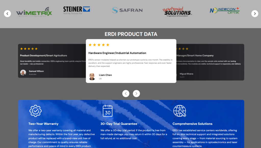 Diseño de tiendas de impacto para tecnología láser: señales de confianza y prueba social, logotipos y testimonios de socios.