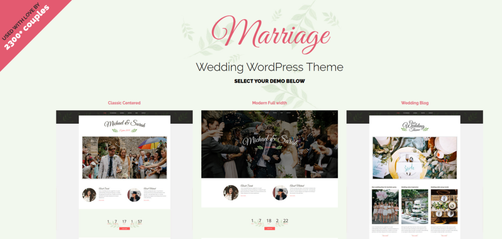 เปรียบเทียบธีม WordPress สำหรับงานแต่งงานที่ดีที่สุด - Marriage – ธีม WordPress สำหรับงานแต่งงานที่ตอบสนองต่อทุกอุปกรณ์ (โดย VegaThemes)