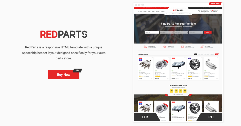 Best Auto Parts WooCommerce Themes Compared-RedParts – Auto Parts HTML Template