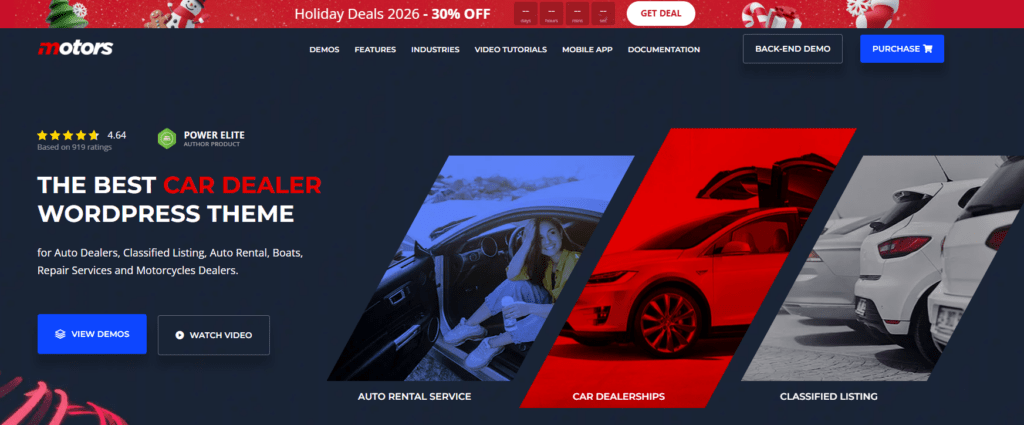 Los mejores temas de WordPress para sitios web de concesionarios de automóviles - Motors – Tema de WordPress para concesionarios, alquileres y anuncios de automóviles
