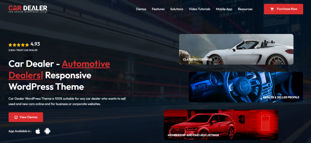 Los mejores temas de WordPress para sitios web de concesionarios de automóviles - Motors – Tema de WordPress para concesionarios, alquileres y anuncios de automóviles