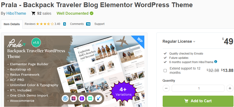 Prala – Backpack Traveler Blog Elementor WordPress Theme
