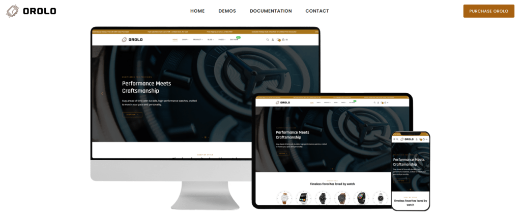Los mejores temas de relojes para WordPress y Shopify: Orolo: Tema de Shopify para relojes de lujo