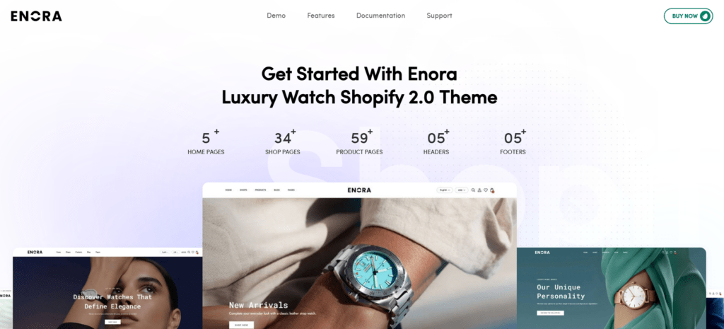 Los mejores temas de relojes para WordPress y Shopify: Enora – Tema de reloj de lujo para Shopify 2.0