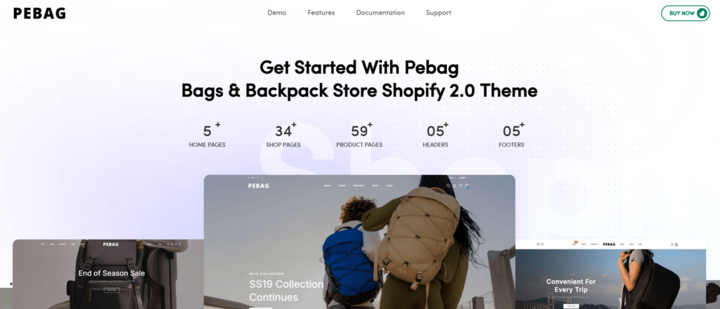 Comparación de los mejores temas para tiendas de bolsos y mochilas de Shopify y comercio electrónico: Pebag (tema Shopify 2.0 para tiendas de bolsos y mochilas)