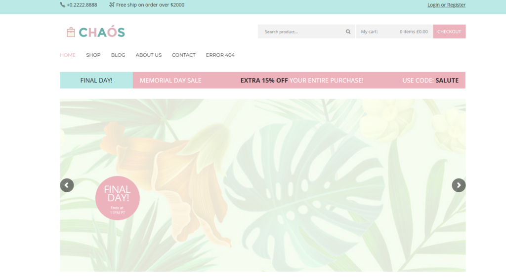 Comparación de los mejores temas para tiendas de bolsos de Shopify y comercio electrónico: Chaos (tema adaptable para tienda de bolsos)