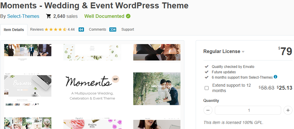 Moments – ธีม WordPress สำหรับงานแต่งงานและงานอีเวนต์ (โดย Select-Themes)