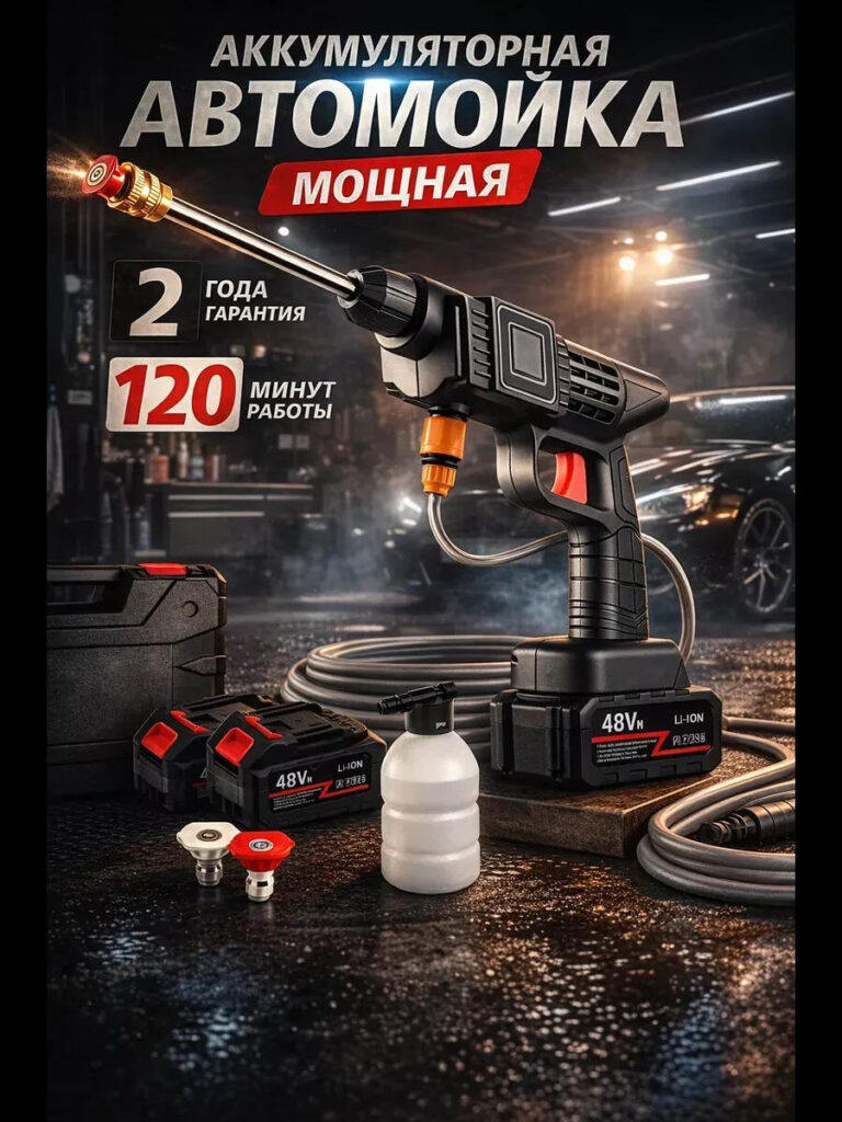 Main Image Design for Ozon Car Wash Gun-Hero Product Shot Emphasizing Power and Completeness