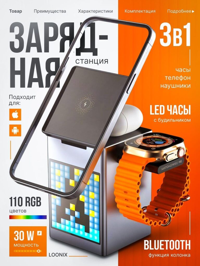 Orange Theme Ozon Main Image Design Strategy-3-in-1 Charging Station – Lifestyle Meets Tech