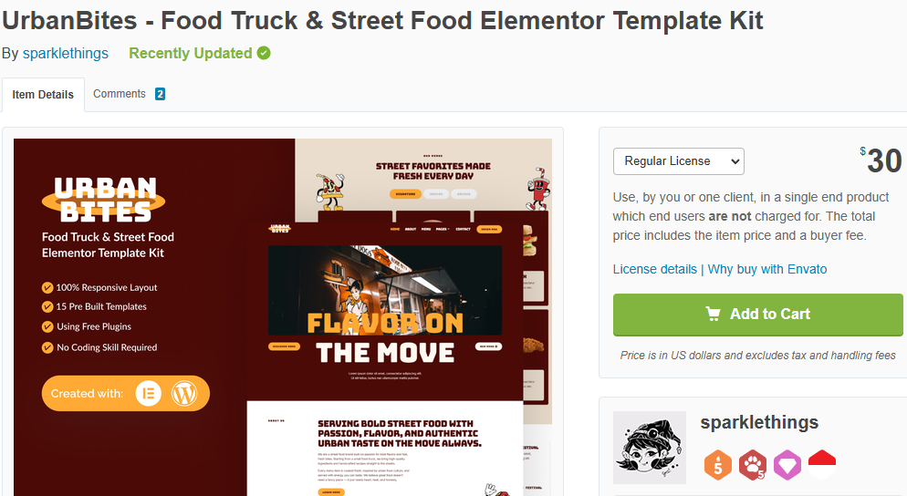 5 Best Food WordPress Themes Compared for 2026-UrbanBites – Food Truck & Street Food Elementor Template Kit