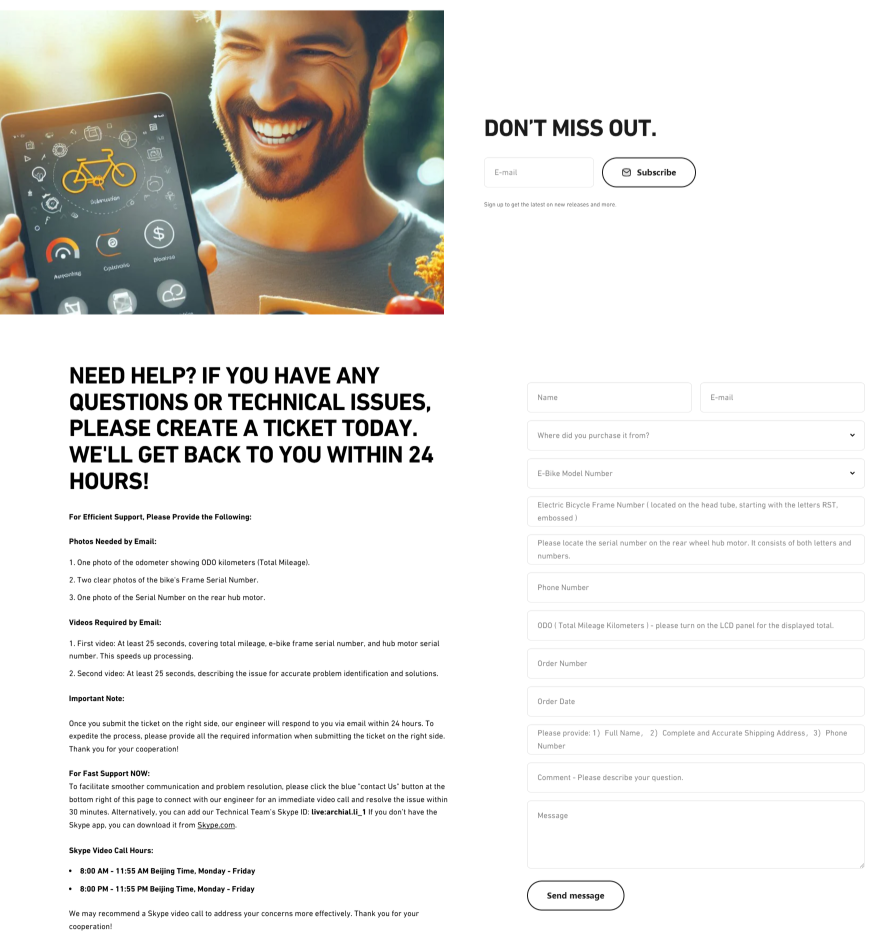 Shopify Electric Bike Website Design Case Study-Encouraging Engagement Through Email and Support-Newsletter Subscription Section