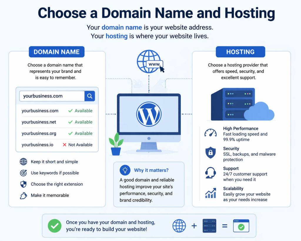 How to Develop a WordPress Site Step by Step-Choose a Domain Name and Hosting