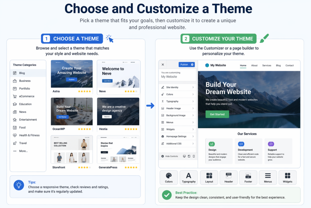 How to Develop a WordPress Site Step by Step-Choose and Customize a Theme
