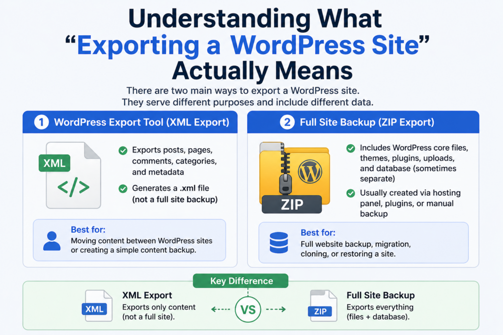 Where to Find Website Content in Exported WordPress Zip (2026 Guide)-Understanding What “Exporting a WordPress Site” Actually Means