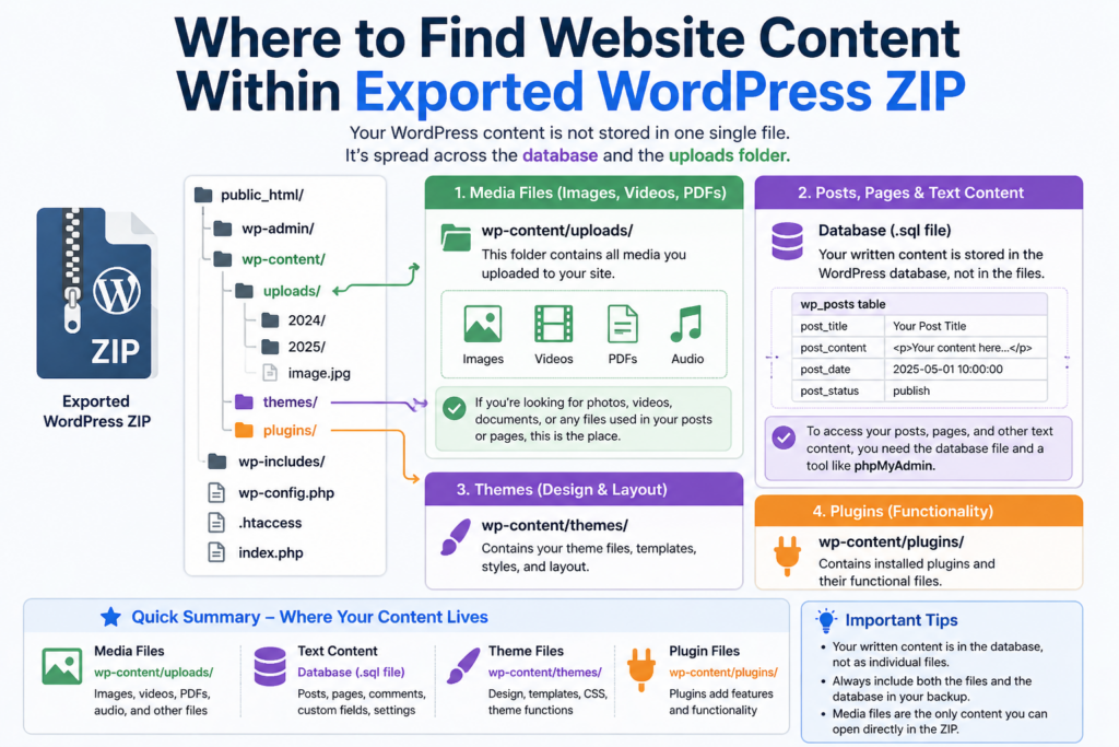 Where to Find Website Content in Exported WordPress Zip (2026 Guide)-Where to Find Website Content Within Exported WordPress ZIP
