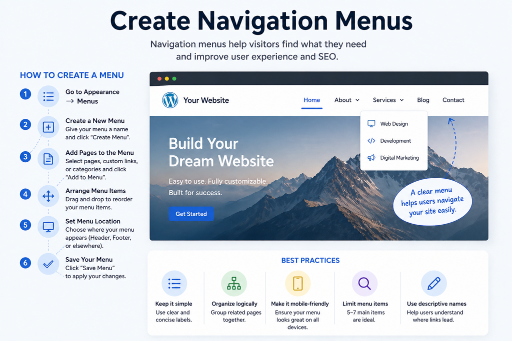 How to Make a WordPress Website (Beginner-Friendly 2026 Guide)-Create Navigation Menus