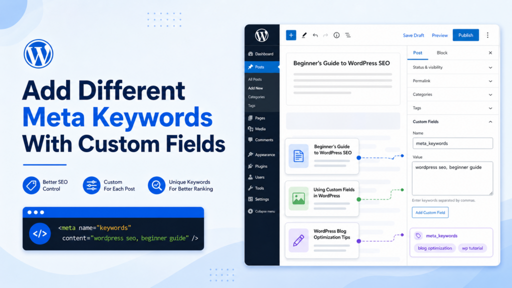How to Add Meta Keywords in WordPress Without Plugin-Add Different Meta Keywords With Custom Fields