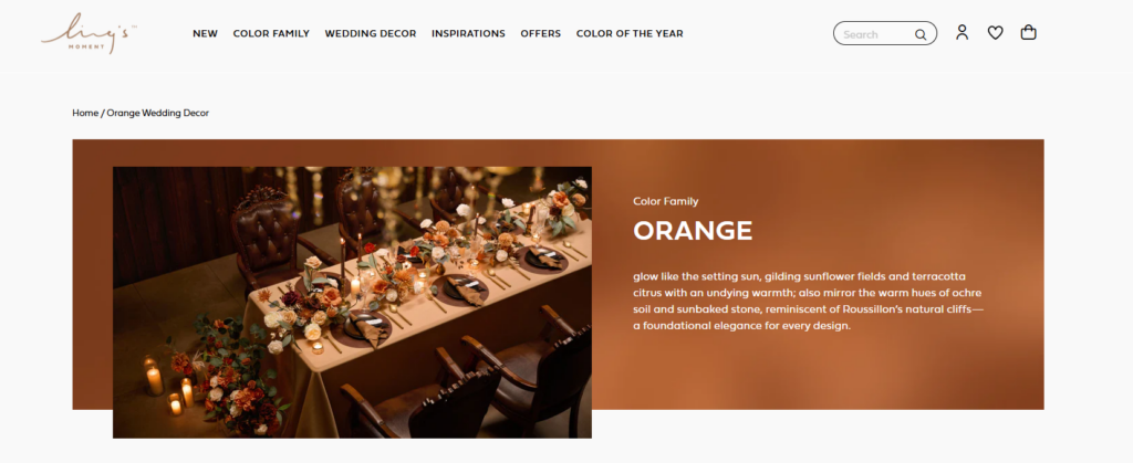 A Shopify Wedding Page Built to Capture Hearts-Homepage-Focused Page Design-Hero Section: Setting the Orange Wedding Mood