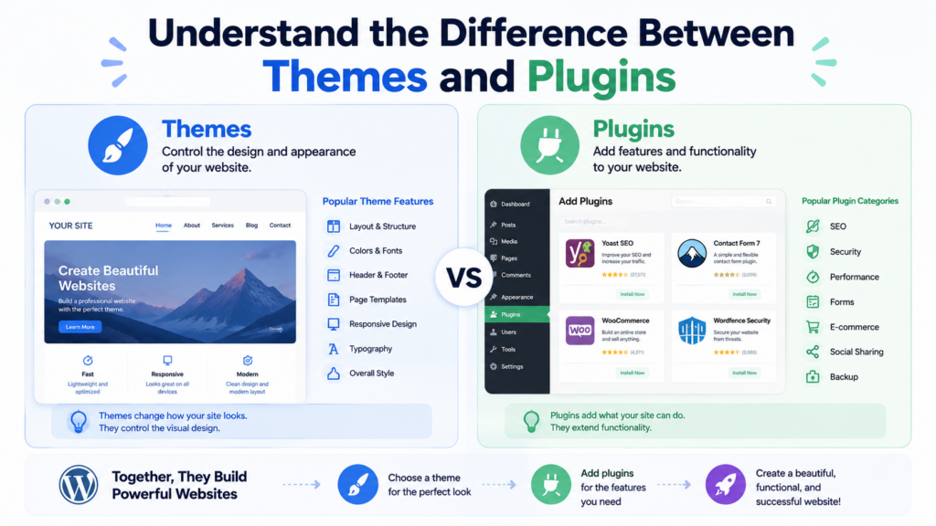 How to Build a Website With WordPress Step by Step-Understand the Difference Between Themes and Plugins