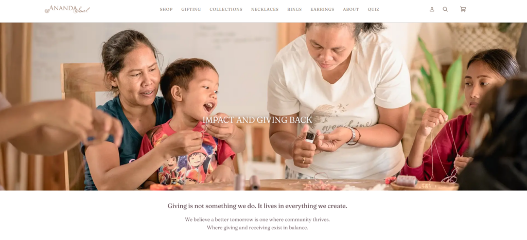 The Secret Behind This Stunning Shopify Jewelry Store-Impact and Giving Back Page Design