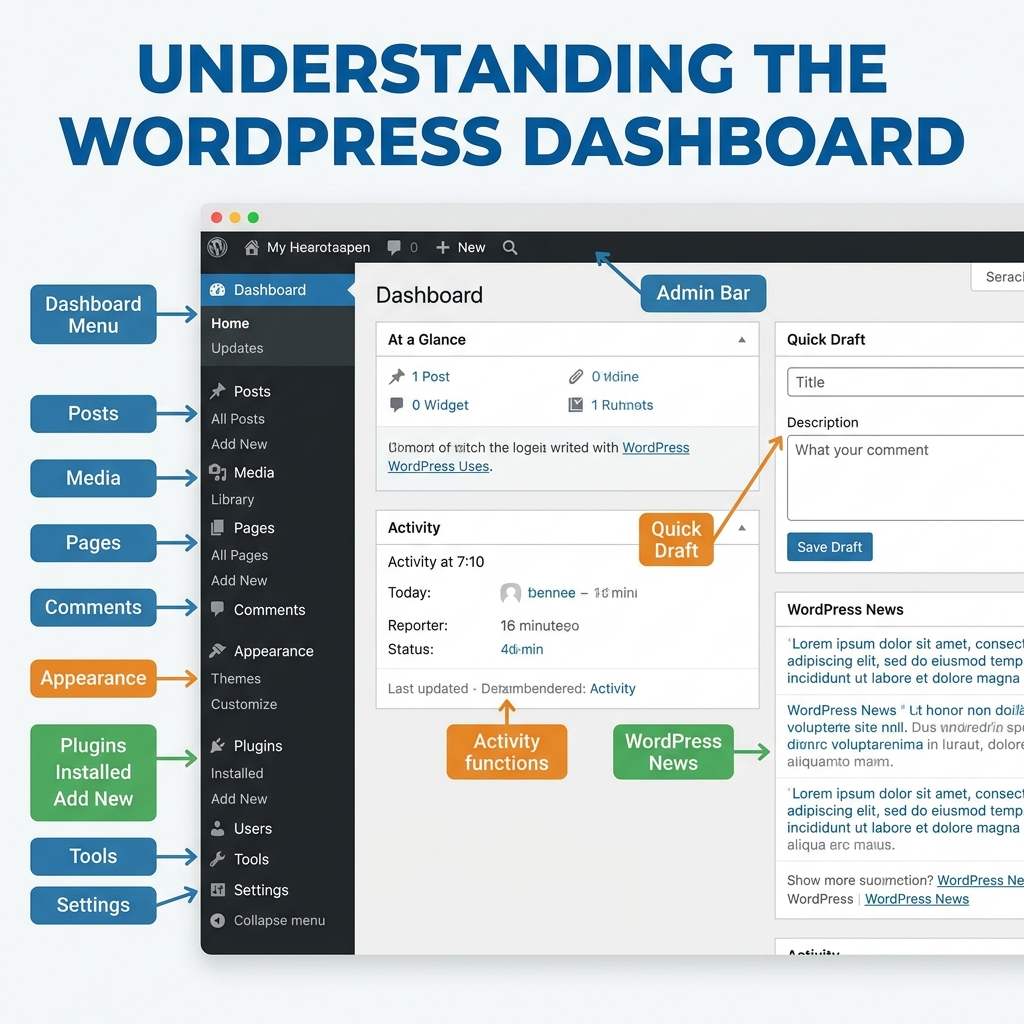 How to Develop WordPress Website From Scratch-Understand the WordPress Dashboard