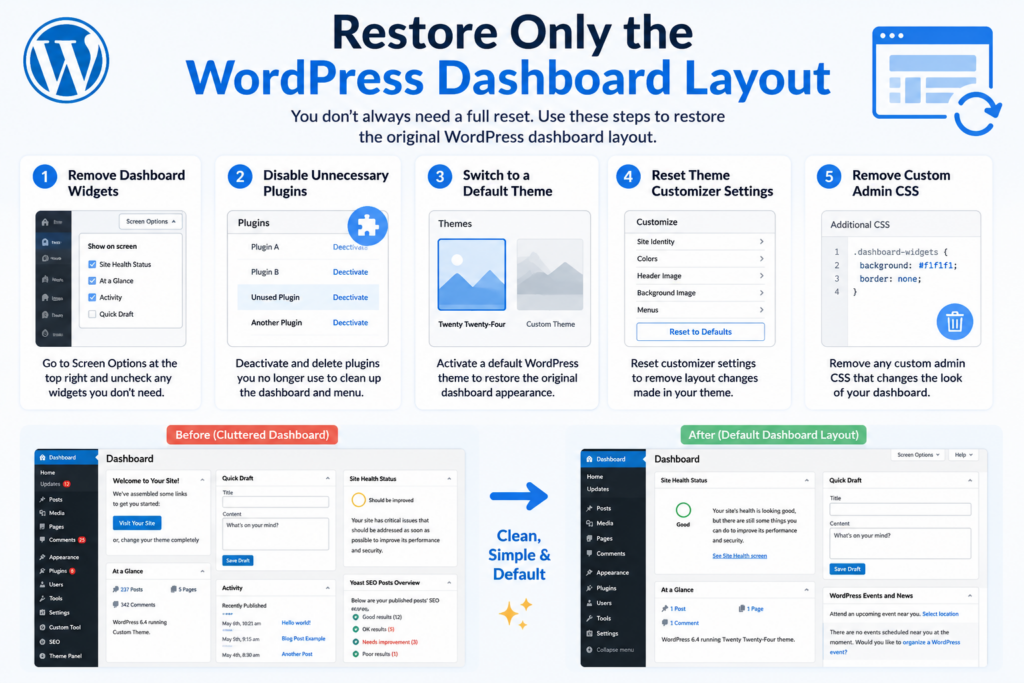 How to Restore Default WordPress Dashboard Settings-Restore Only the WordPress Dashboard Layout