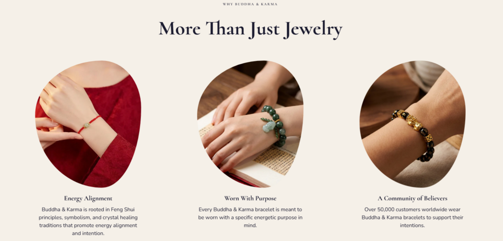 How This Shopify Store Turns Jewelry Into Belief-Homepage Design Strategy-Why Buddha & Karma: Explaining the Brand Difference