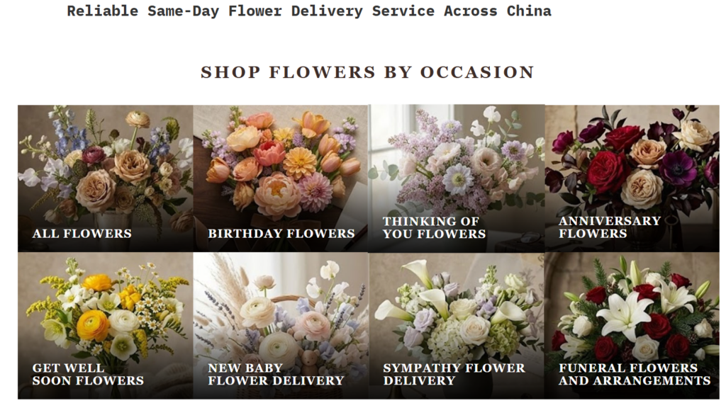 Inside a WordPress Flower Shop That Sells Emotion-Occasion Category Grid: Helping Customers Choose Faster