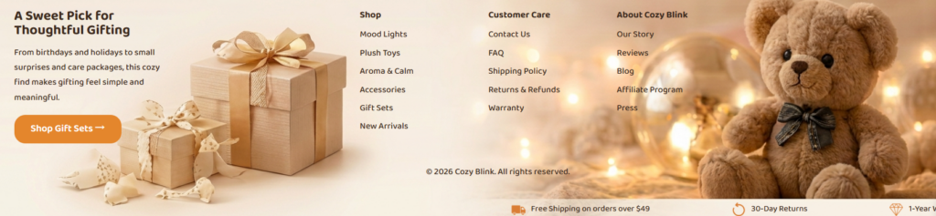 How Cozy Blink Builds A Softer Shopping Experience-Footer And Gifting Area: Ending With Warmth And Trust