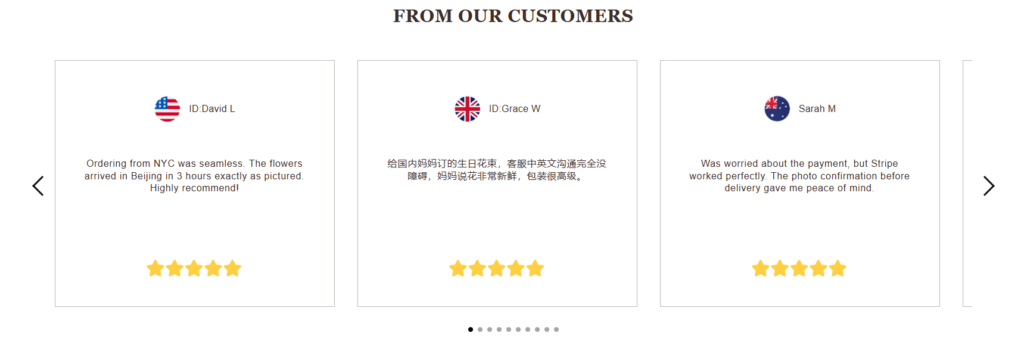 Inside a WordPress Flower Shop That Sells Emotion-Customer Testimonials: Adding Social Proof for Overseas Buyers