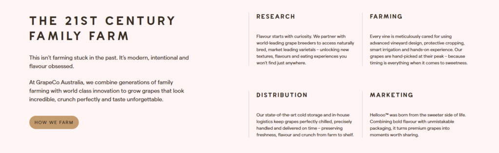 How This WordPress Grape Website Sells Freshness-Farming Philosophy Section: Explaining Quality in Four Pillars