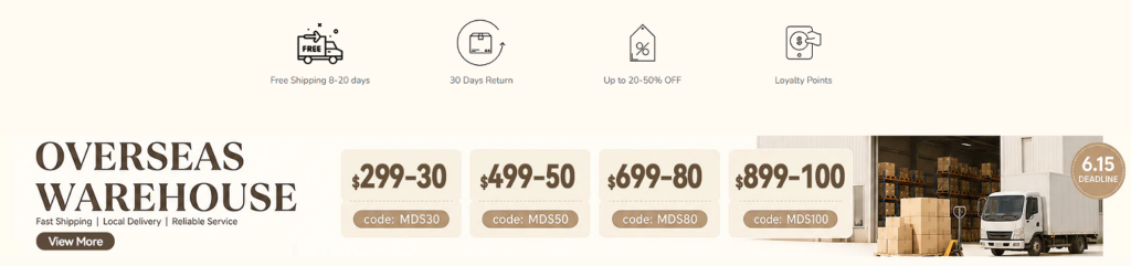 A Shopify Wedding Flower Store Built to Sell-Service Icons and Overseas Warehouse Banner