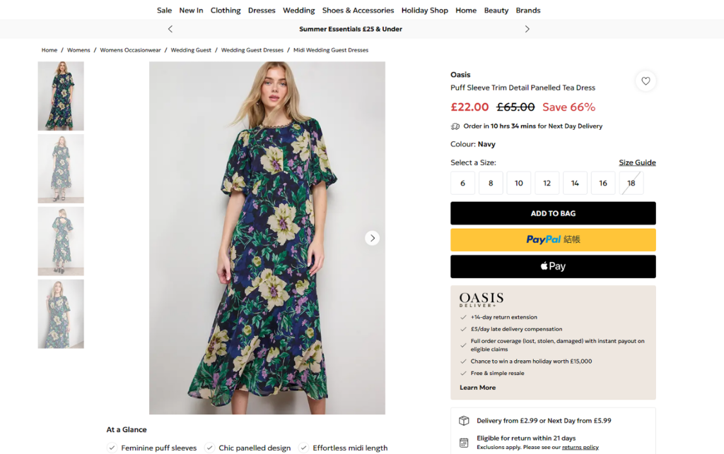 Oasis Fashion Website Design and Conversion Strategy-Product Detail Page UX Strategy