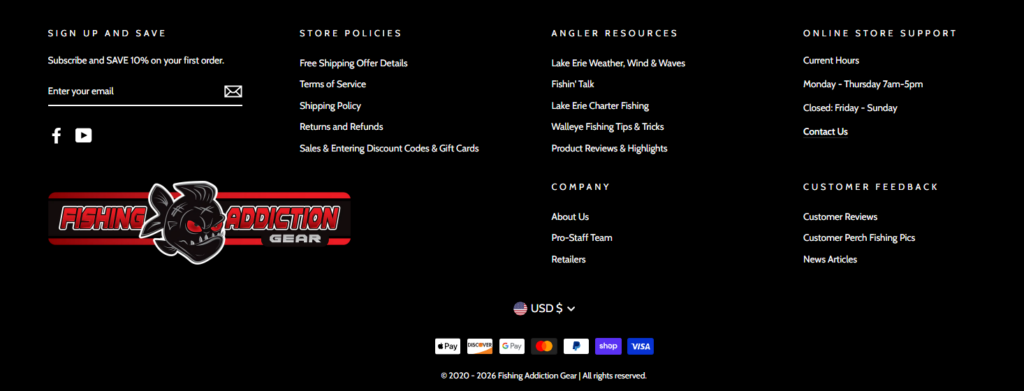 Shopify Fishing Store Design That Hooks Anglers-Footer Design: Organizing Trust, Support, and Retention