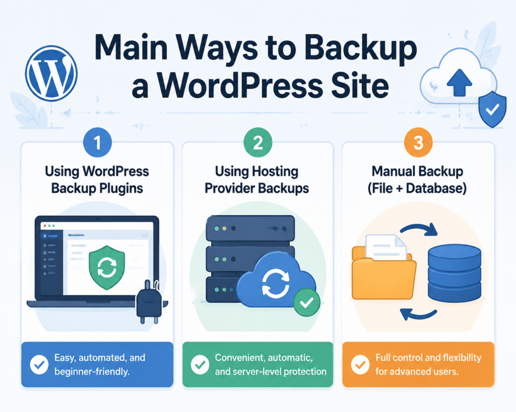 How Do You Backup WordPress Site: Complete Beginner Guide-Main Ways to Backup a WordPress Site