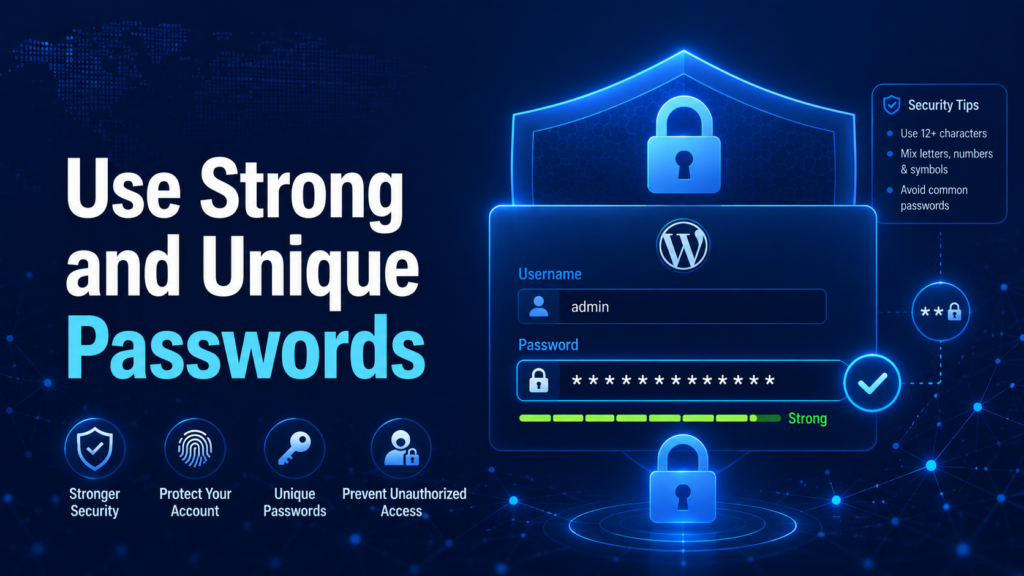 How to Secure a WordPress Site in 2026-Use Strong and Unique Passwords
