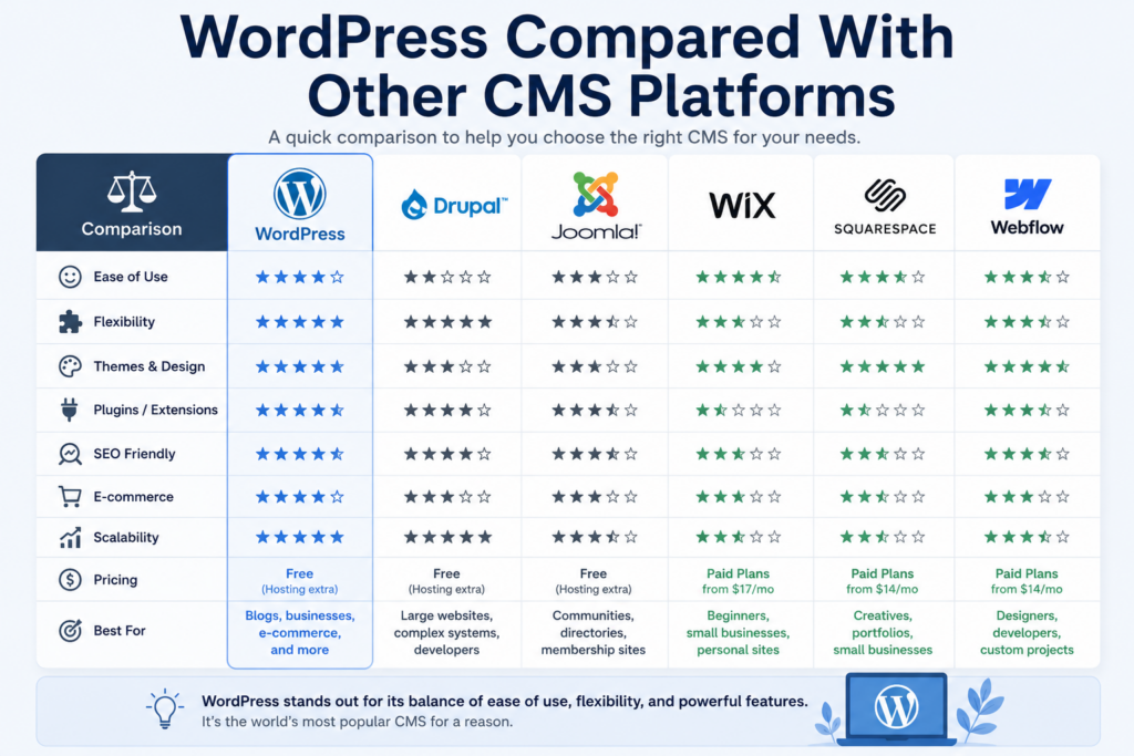 Is WordPress a CMS? A Beginner-Friendly Explanation-WordPress Compared With Other CMS Platforms