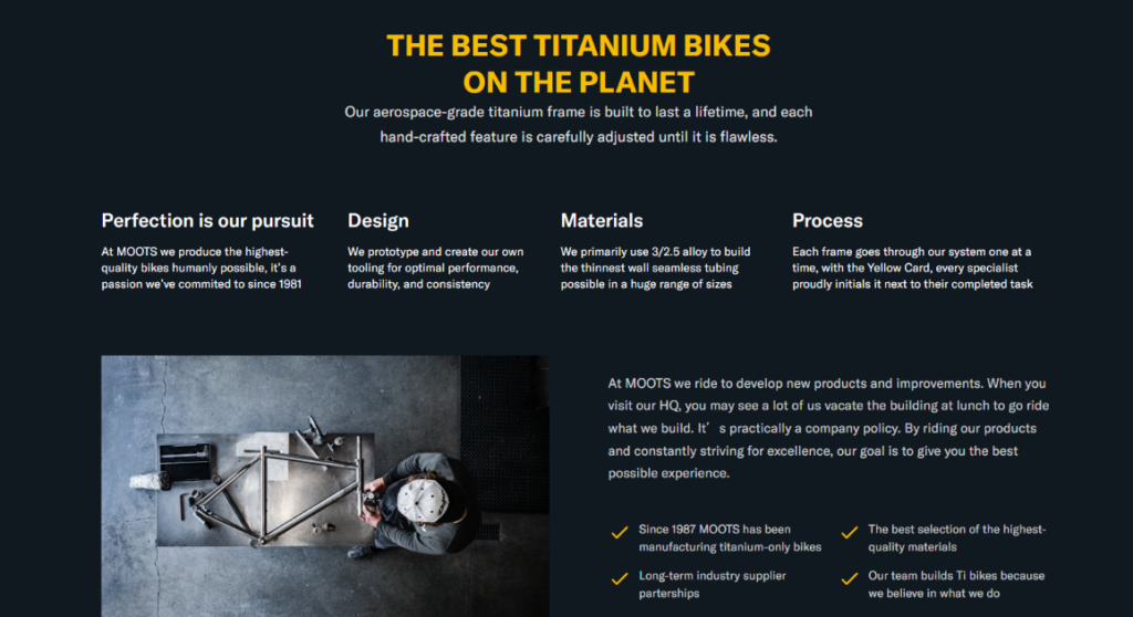 How Cycling Builds Trust Through Website Design-About Us Page: Building A Complete Brand Story-Dark Craftsmanship Section: Adding Technical Authority