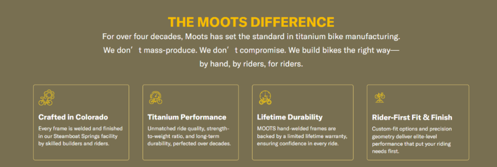 How Cycling Builds Trust Through Website Design-About Us Page: Building A Complete Brand Story-The Moots Difference: Summarizing The Value Proposition