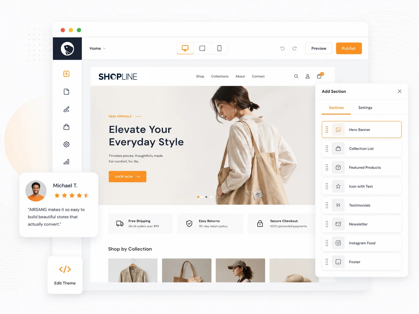 SHOPLINE brand website design and construction equipment display